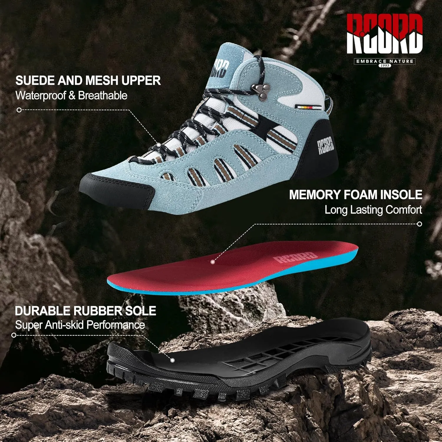 @ R CORD Womens Hiking Boots Waterproof Lightweight Hiking Boots Women Ankle Support Hiking Shoes Backpacking Boots Breathable Non-slip Hiking Boot for Outdoors