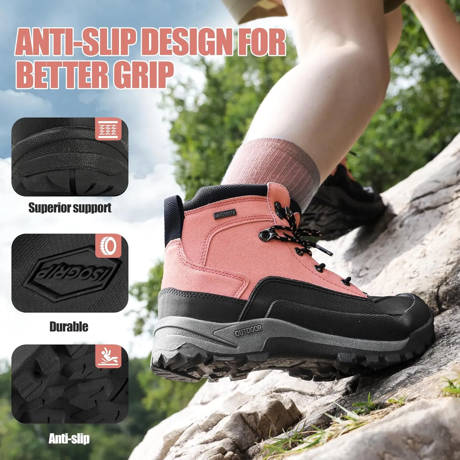 @ R CORD Womens Hiking Boots Waterproof Lightweight Hiking Boots Women Ankle Support Hiking Shoes Backpacking Boots Breathable Non-slip Hiking Boot for Outdoors