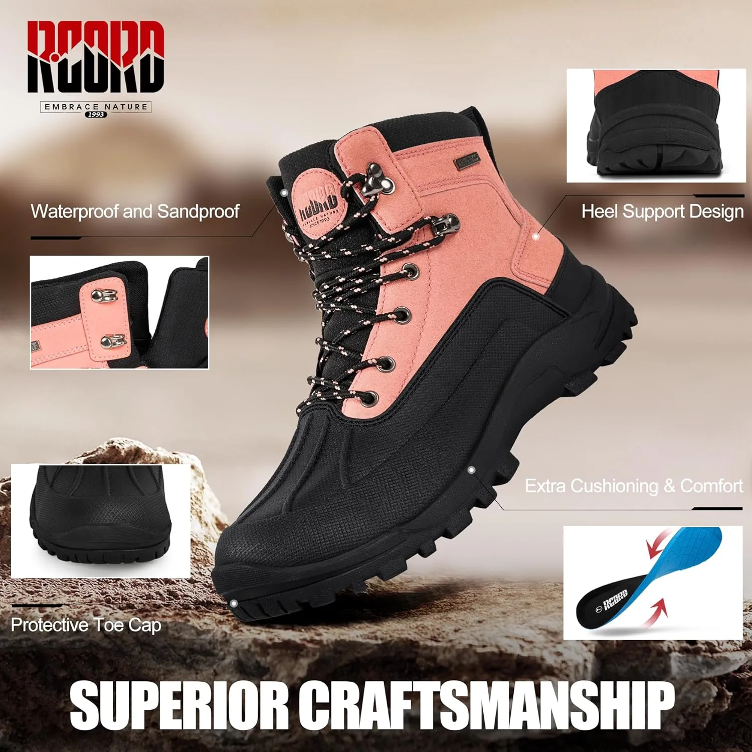 @ R CORD Womens Hiking Boots Waterproof Lightweight Hiking Boots Women Ankle Support Hiking Shoes Backpacking Boots Breathable Non-slip Hiking Boot for Outdoors