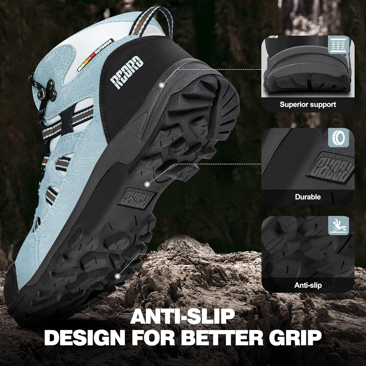 @ R CORD Womens Hiking Boots Waterproof Lightweight Hiking Boots Women Ankle Support Hiking Shoes Backpacking Boots Breathable Non-slip Hiking Boot for Outdoors