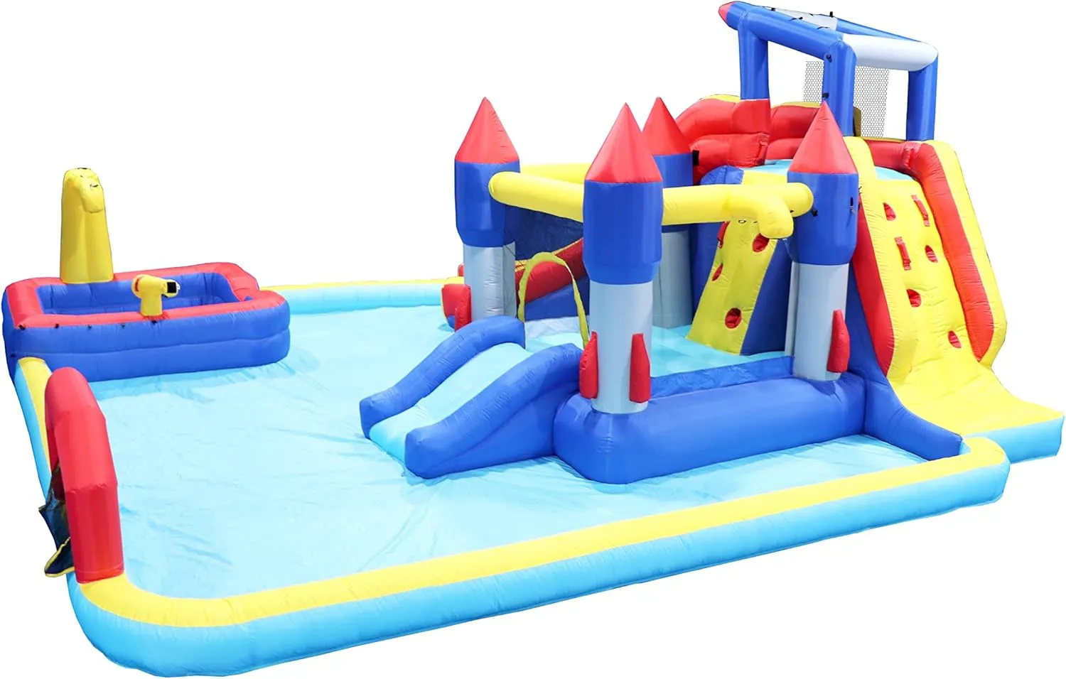 10 in1 Inflatable Slide Water Park Bouncing House Garden with Splash Pool & Water Gun & Basketball & Climbing Wall & Dual Pools & Soccer
