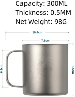 1PC Pure Titanium Double-layer Mug 300ML, Portable Coffee Cup Suitable For Outdoor Or Home Use