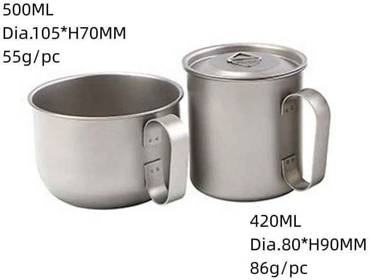 1PC Pure Titanium Fixed Handle Coffee Cup Outdoor Portable Large Capacity Water Cup(420ML)