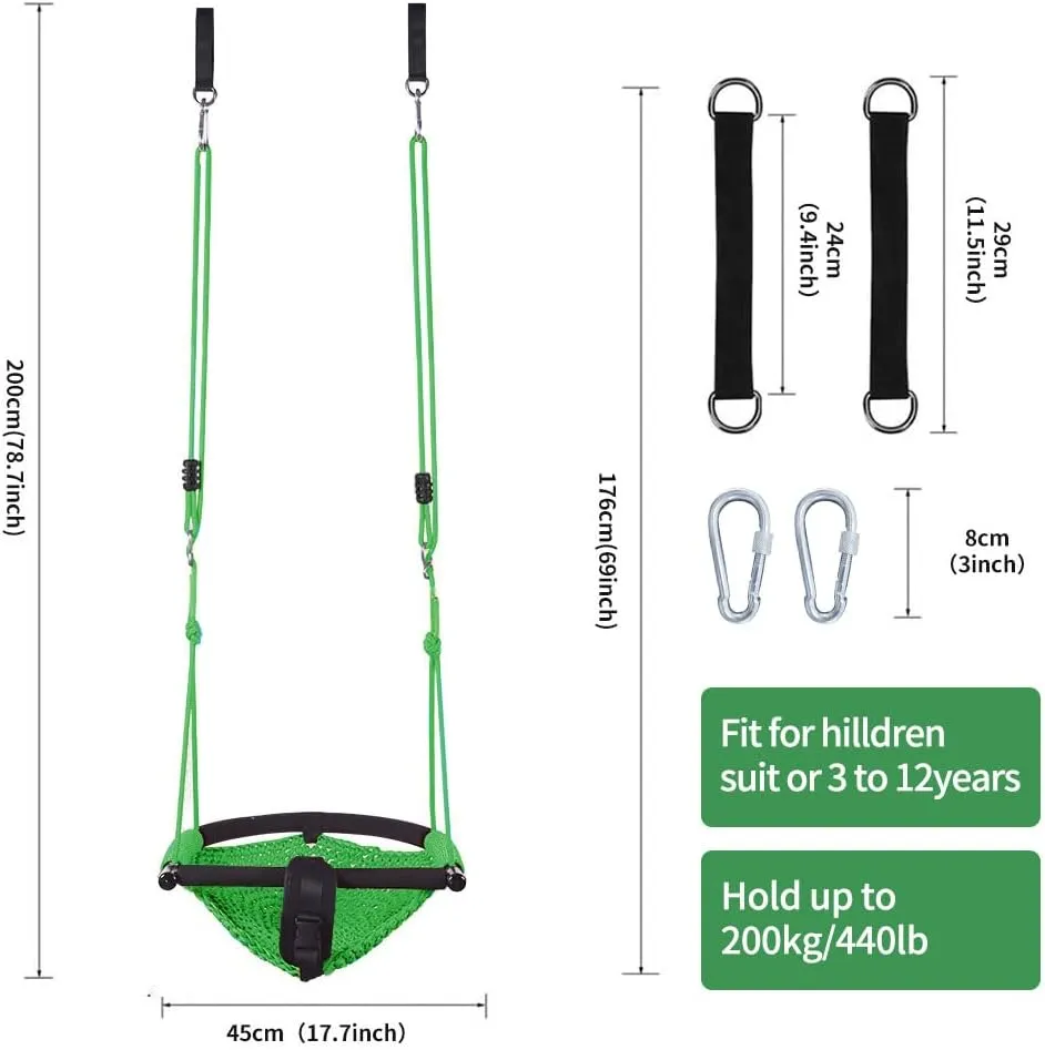 2 -in- 1 Toddler Swing. Swing Seat for Kids with Adjustable Ropes, for Kids Heavy Duty Rope Play Secure Children Swings Set, for Outdoor Indoor, Backyard. Upgrade Product (Green)