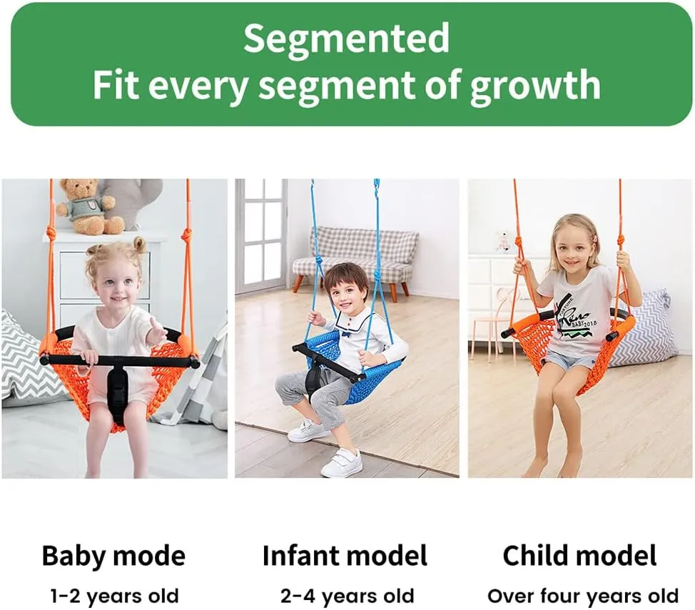 2 -in- 1 Toddler Swing. Swing Seat for Kids with Adjustable Ropes, for Kids Heavy Duty Rope Play Secure Children Swings Set, for Outdoor Indoor, Backyard. Upgrade Product (Green)