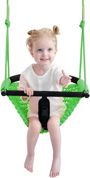 2 -in- 1 Toddler Swing. Swing Seat for Kids with Adjustable Ropes, for Kids Heavy Duty Rope Play Secure Children Swings Set, for Outdoor Indoor, Backyard. Upgrade Product (Green)