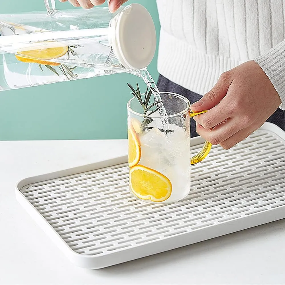 2 Pack Serving Tray & Dish Rack & Flat Drain Board, Multi-Use Tray for Serving, Fruit Drain, Cup Drain, White & Grey, Perfect for Coffee Table, Kitchen, Outdoors (8.85W x 15.35L)