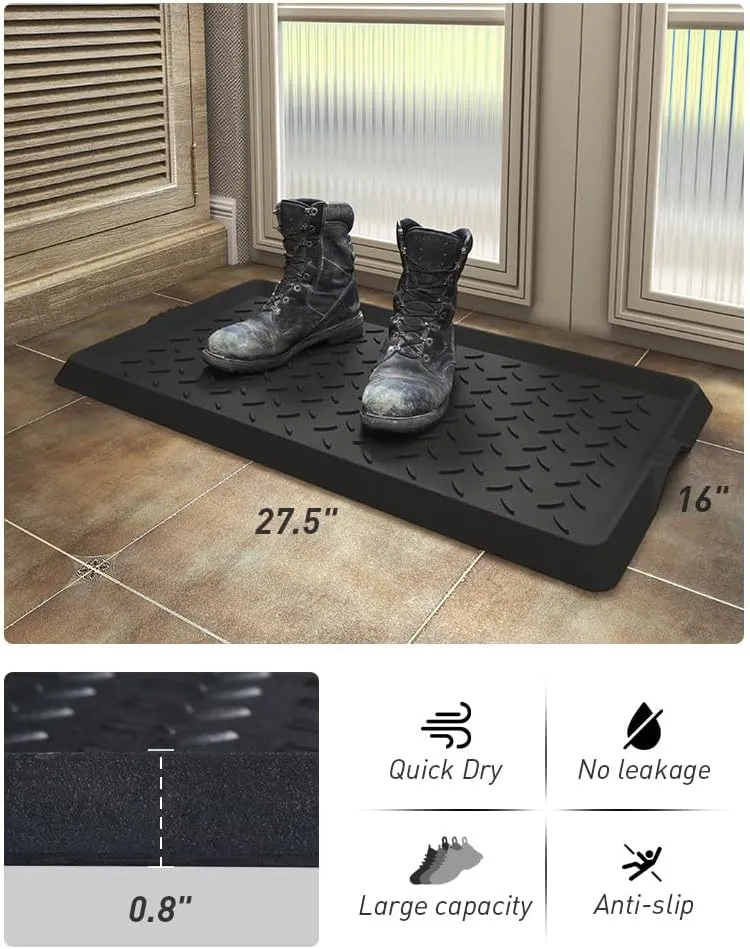 2PC Boot-Tray Heavy Duty Rubber Mat with Lip Waterproof Shoe Mat Tray for Entryway Indoor Outdoor Multi Use Catch All Trays Entryway Shoe Cleaning Boot Storage 16x27.5 Inches
