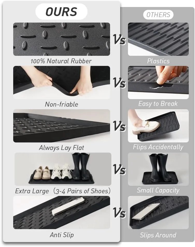 2PC Boot-Tray Heavy Duty Rubber Mat with Lip Waterproof Shoe Mat Tray for Entryway Indoor Outdoor Multi Use Catch All Trays Entryway Shoe Cleaning Boot Storage 16x27.5 Inches