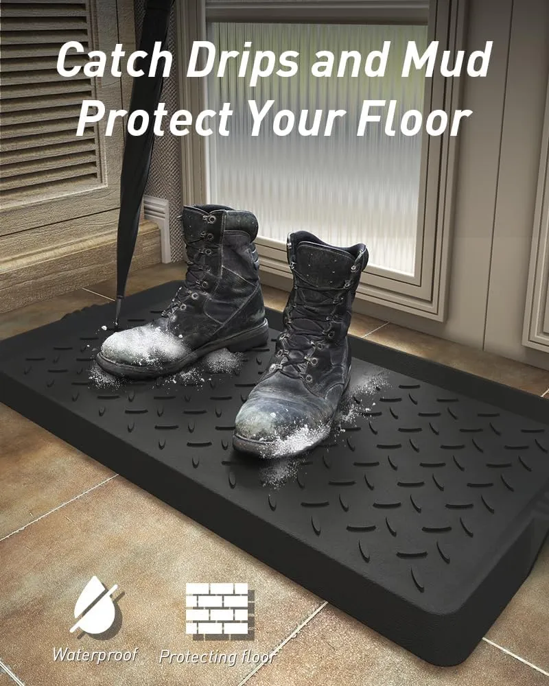2PC Boot-Tray Heavy Duty Rubber Mat with Lip Waterproof Shoe Mat Tray for Entryway Indoor Outdoor Multi Use Catch All Trays Entryway Shoe Cleaning Boot Storage 16x27.5 Inches