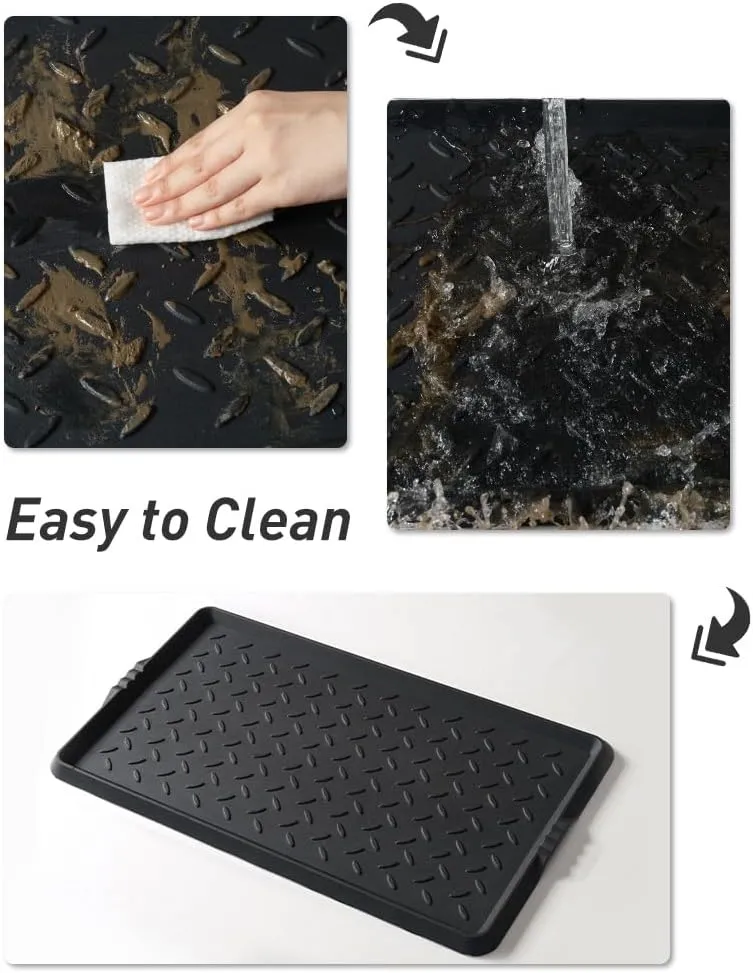 2PC Boot-Tray Heavy Duty Rubber Mat with Lip Waterproof Shoe Mat Tray for Entryway Indoor Outdoor Multi Use Catch All Trays Entryway Shoe Cleaning Boot Storage 16x27.5 Inches