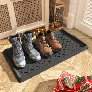 2PC Boot-Tray Heavy Duty Rubber Mat with Lip Waterproof Shoe Mat Tray for Entryway Indoor Outdoor Multi Use Catch All Trays Entryway Shoe Cleaning Boot Storage 16x27.5 Inches