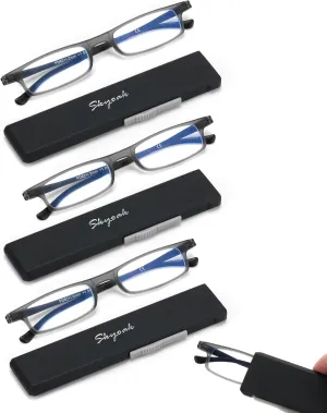 3 Pack Ultra thin Lightweight Folding Reading Glasses Women Men TR90 Blue Light Blocking Anti UV/Eyestrain Foldable Compact Computer Readers Portable Unique Stretchable Slim Flat case Gunmetal  2.0