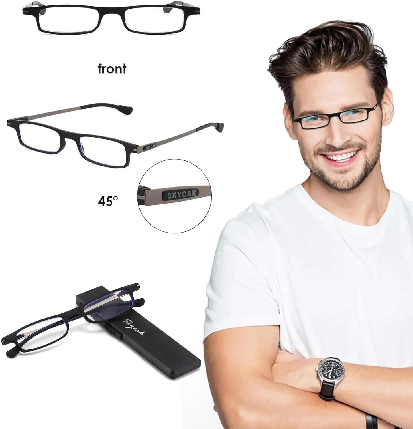 3 Pack Ultra thin Lightweight Folding Reading Glasses Women Men TR90 Blue Light Blocking Anti UV/Eyestrain Foldable Compact Computer Readers Portable Unique Stretchable Slim Flat case Gunmetal  2.0