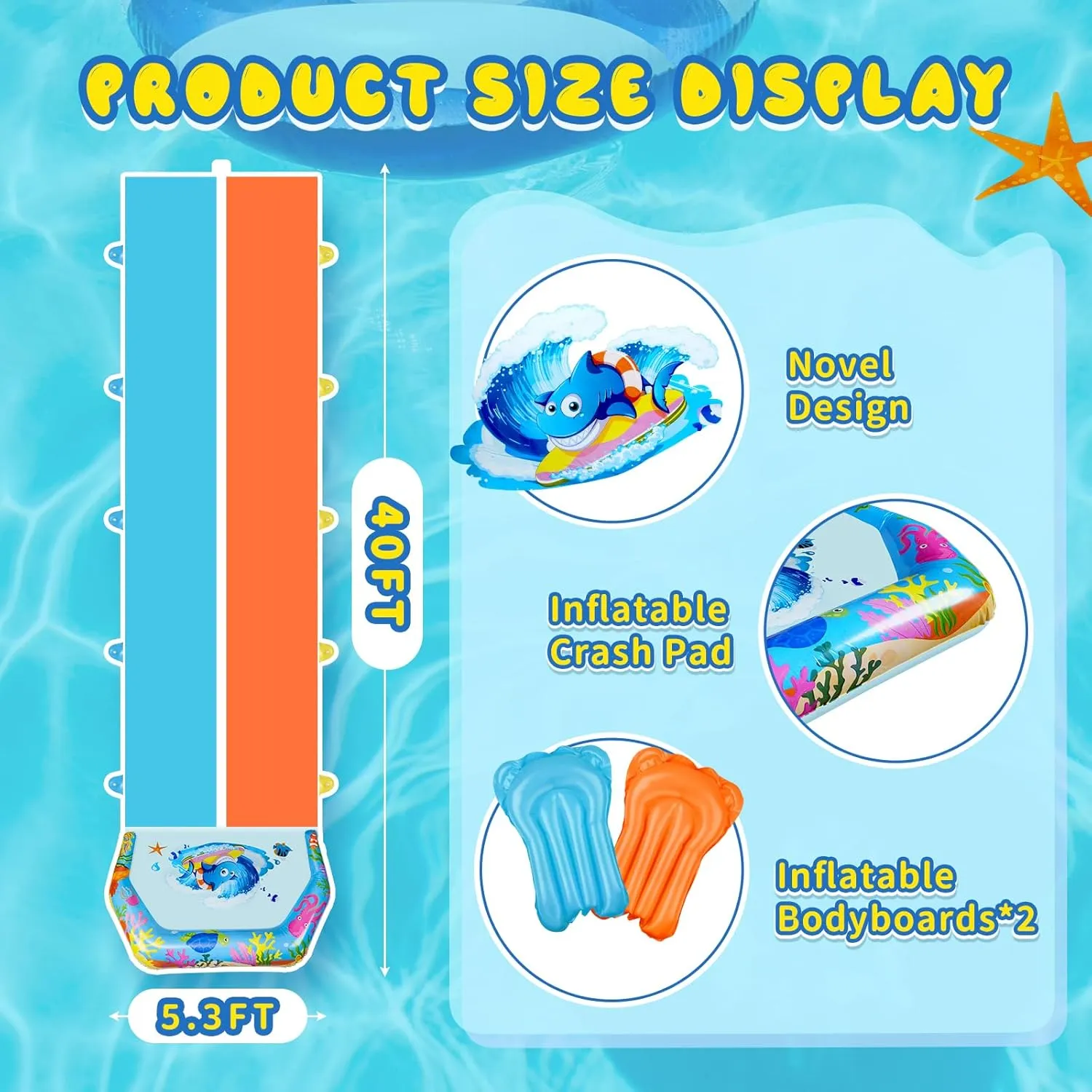 40FT Slip Double Water Slides with 2 Bodyboards, Extra Long Lawn Water Slides for Kids Adults Heavy Duty, Giant Outdoor Water Slip Toys with Crash Pad for Backyard Summer Party
