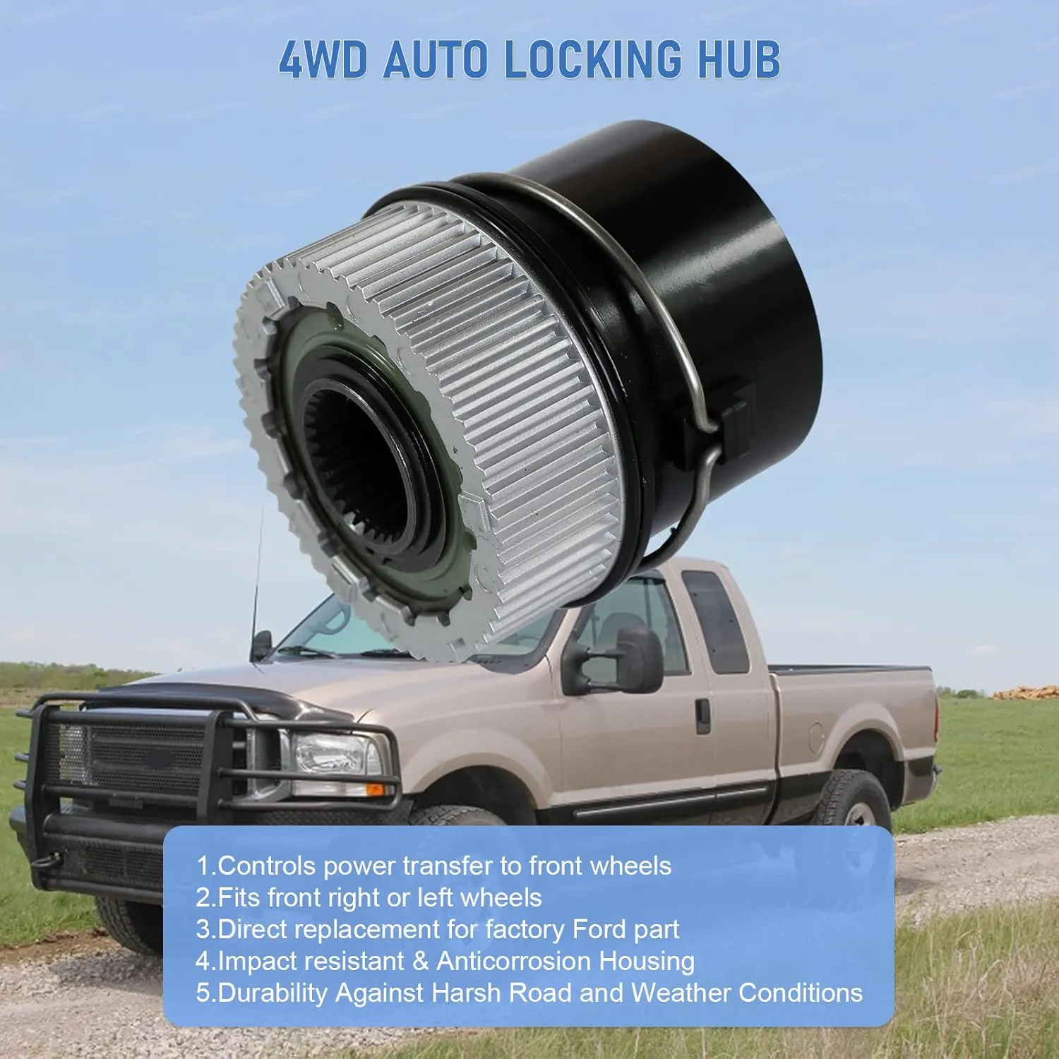 4WD Auto Locking Hub for 1999-2004 Ford F250 F350 F450 F550 2001-2002 Ford Expedition 2000-2005 Ford Excursion 2001-2002 Lincoln Navigator Replace# 600-203, 1C3Z-3B396-CB