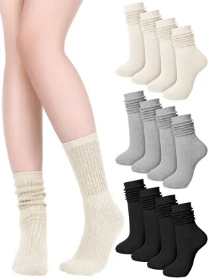 6 Pack Women Cotton Slouch Socks Summer Breathable Scrunch Stacked Boot Crew Socks for Women