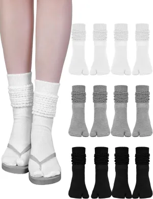 6 Pairs Flip Flop Socks Slouch Scrunch Tabi Split Toe Japanese Long Knit Socks for Women
