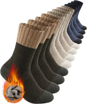 6 Pairs Men's Merino Wool Crew Socks - Thermal Winter Warm Breathable Cozy Cold Weather Hiking Socks for Men