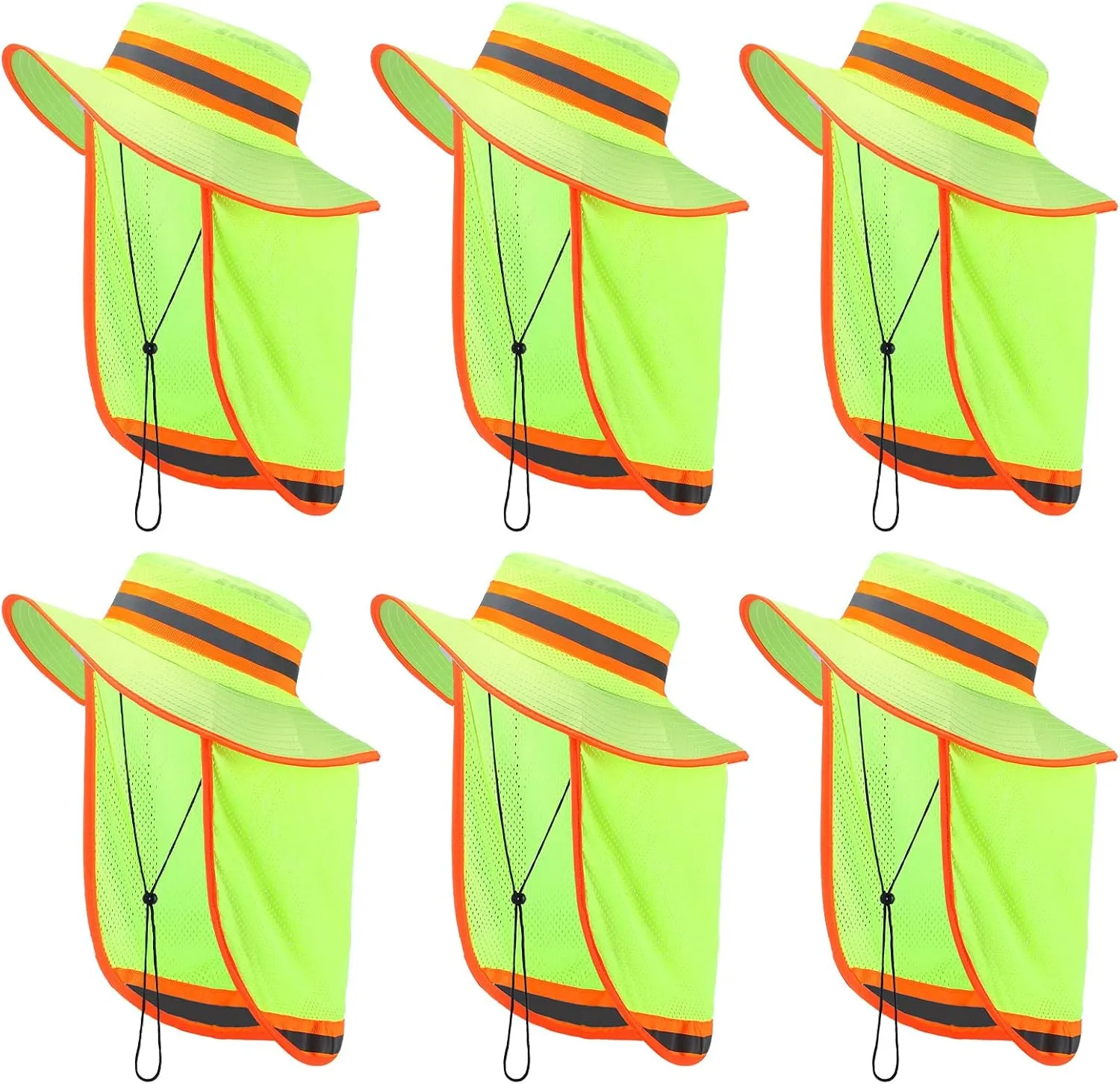 6 Pcs Reflective Safety Hat High Visibility Neck Flap Boonie Hat Wide Brim Work Hats Breathable Bucket Cap for Worker
