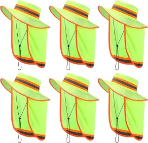 6 Pcs Reflective Safety Hat High Visibility Neck Flap Boonie Hat Wide Brim Work Hats Breathable Bucket Cap for Worker