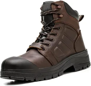 6" Steel Toe Work Boots for Men Waterproof Durable Crazy-Horse Non Slip Industrial and Construction Safety Footwear Mens Work Boots