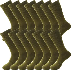 7 Pairs Men's Military Boot Socks Army Green Thickened Warm Military Crew Socks for Adult Working Outdoor Activities