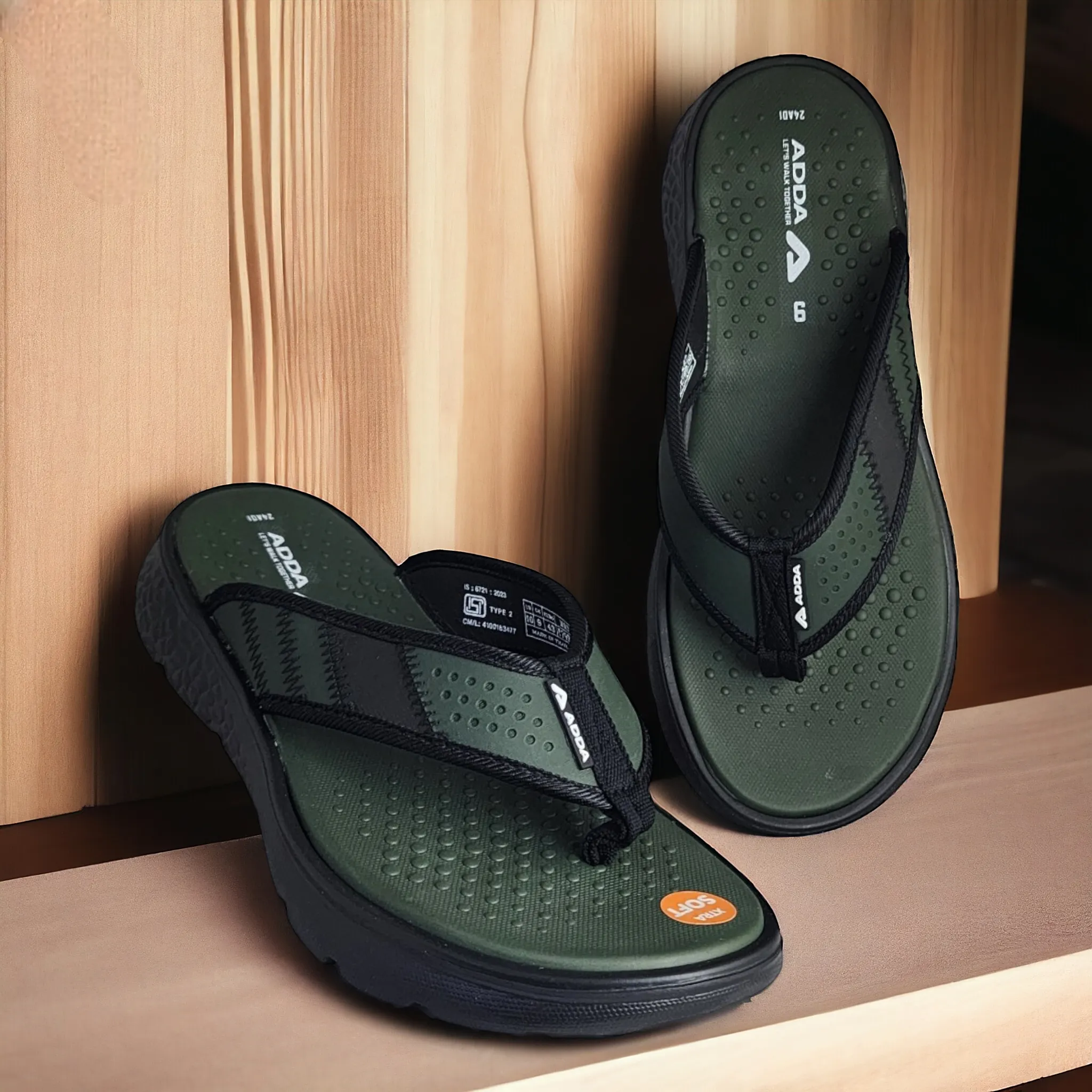 ADDA ICLOUD03 OLIVE/BLACK Men's Slipper/Chapple/Flip flop