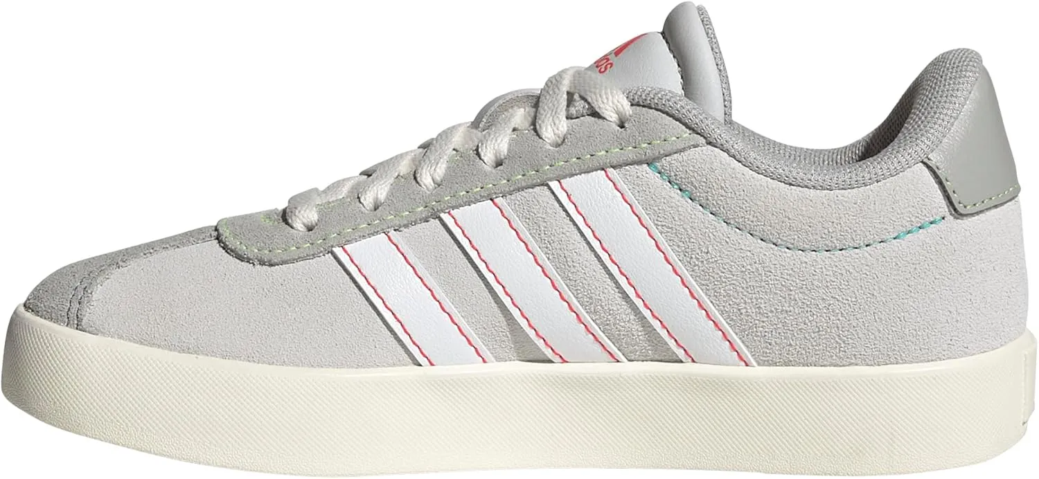 adidas VL Court 3.0 Sneaker, Dash Grey/White/Lime Burst, 3 US Unisex Little Kid