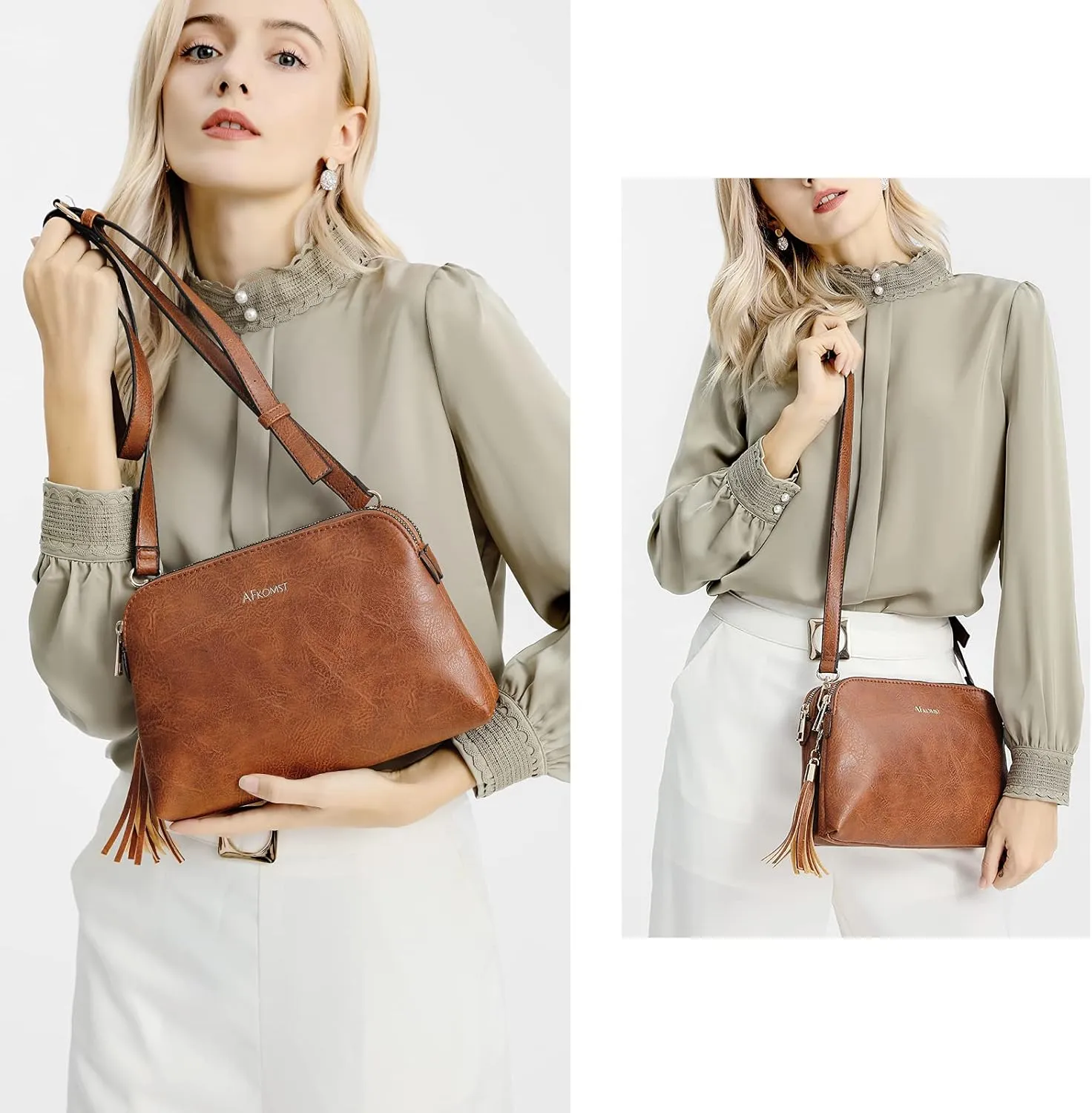 AFKOMST Crossbody Bags for Women,Small Saddle Purse and Boho Cross Body Handbags,Vegan Leather
