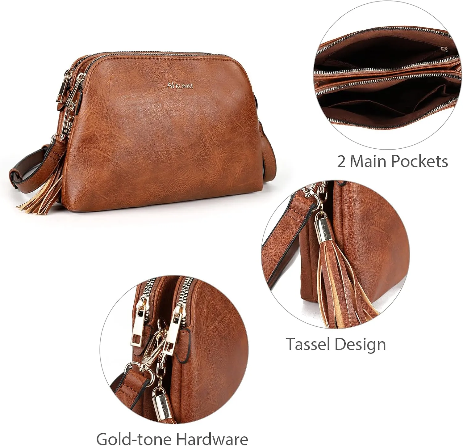 AFKOMST Crossbody Bags for Women,Small Saddle Purse and Boho Cross Body Handbags,Vegan Leather