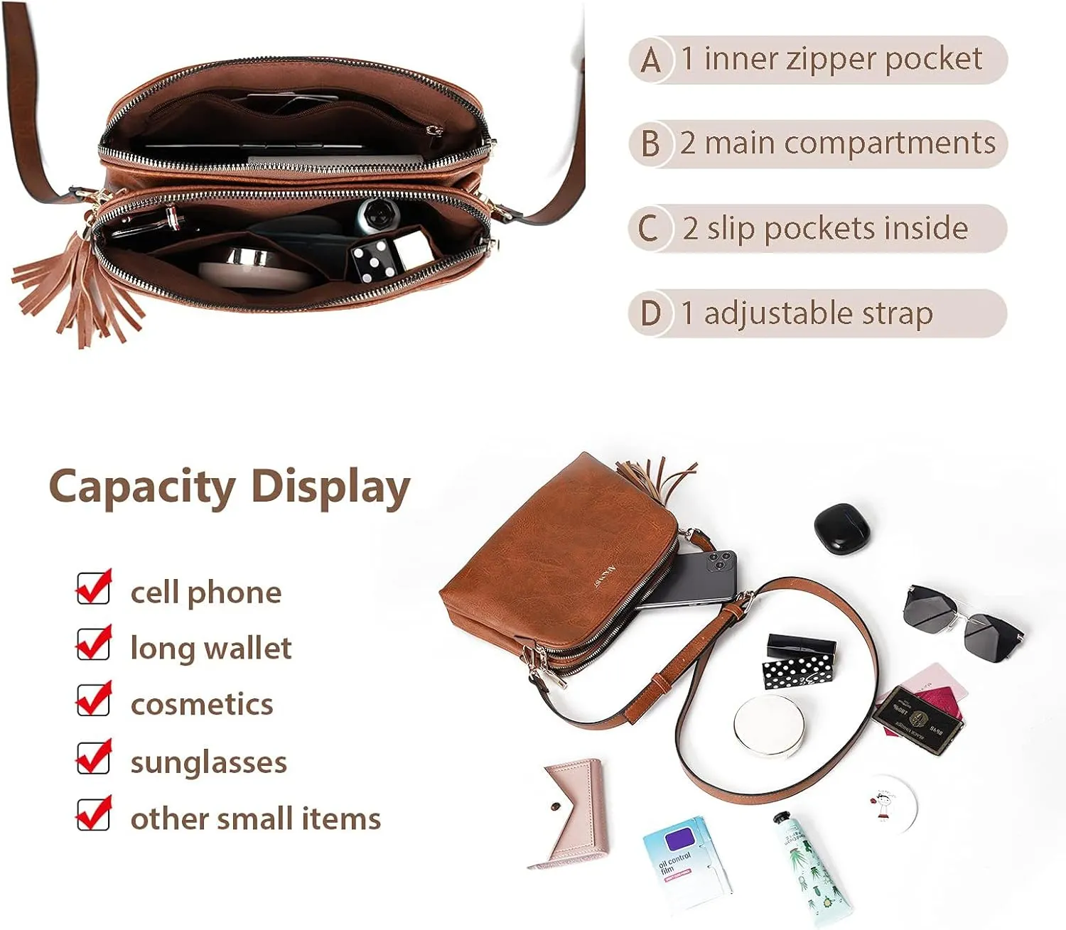 AFKOMST Crossbody Bags for Women,Small Saddle Purse and Boho Cross Body Handbags,Vegan Leather
