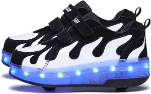 Aikuass USB Chargable LED Light Up Roller Shoes Wheeled Skate Sneaker Shoes for Boys Girls Kids