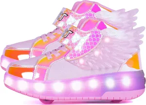 Aikuass USB Chargable LED Light Up Roller Shoes Wheeled Skate Sneaker Shoes for Boys Girls Kids