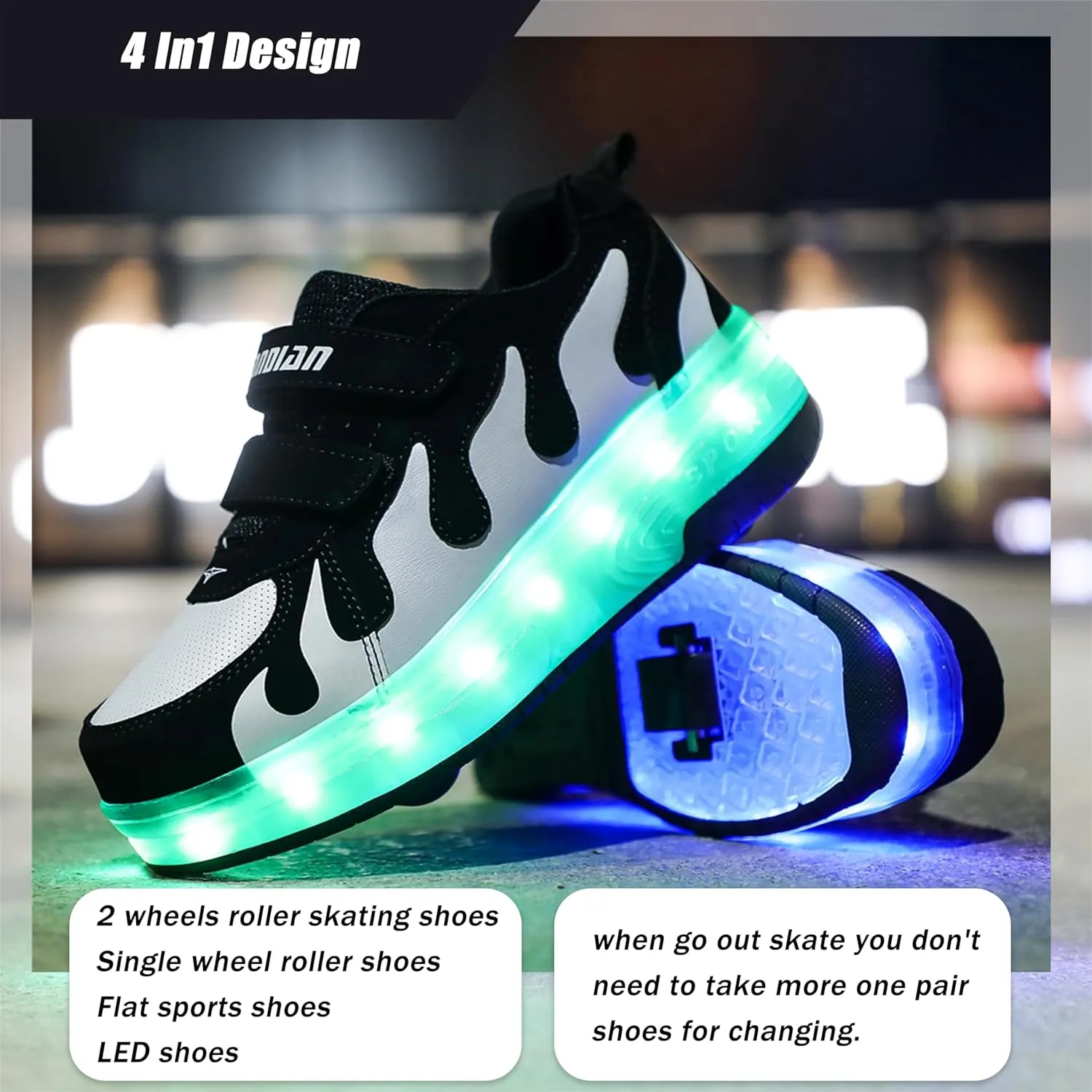 Aikuass USB Chargable LED Light Up Roller Shoes Wheeled Skate Sneaker Shoes for Boys Girls Kids