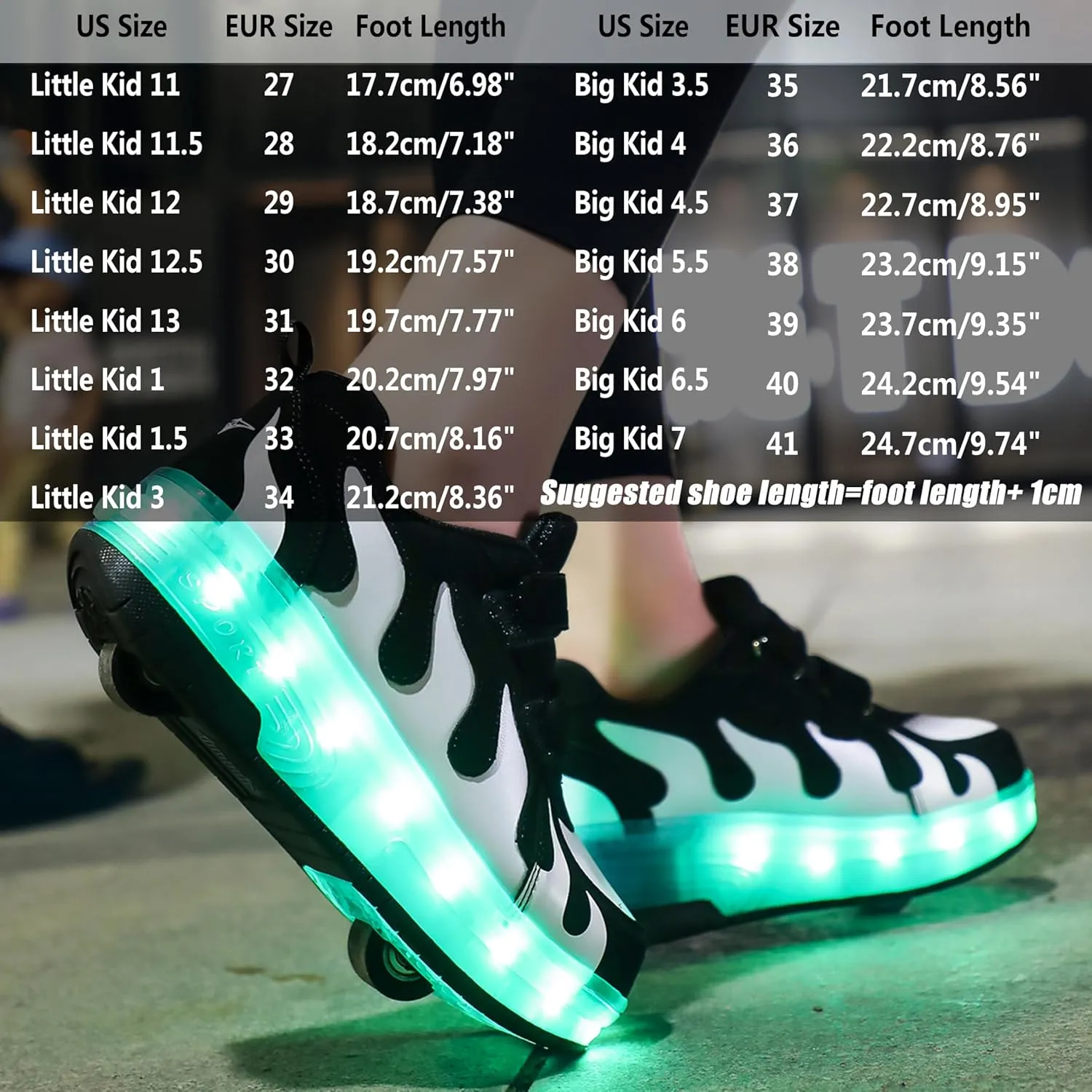 Aikuass USB Chargable LED Light Up Roller Shoes Wheeled Skate Sneaker Shoes for Boys Girls Kids