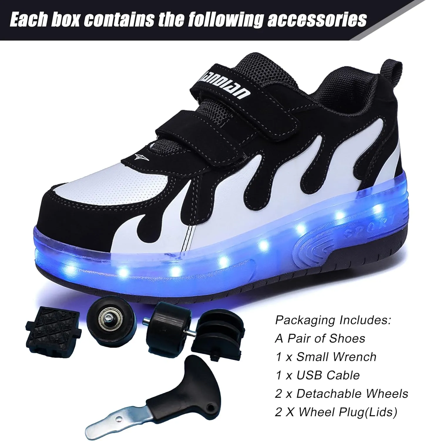 Aikuass USB Chargable LED Light Up Roller Shoes Wheeled Skate Sneaker Shoes for Boys Girls Kids