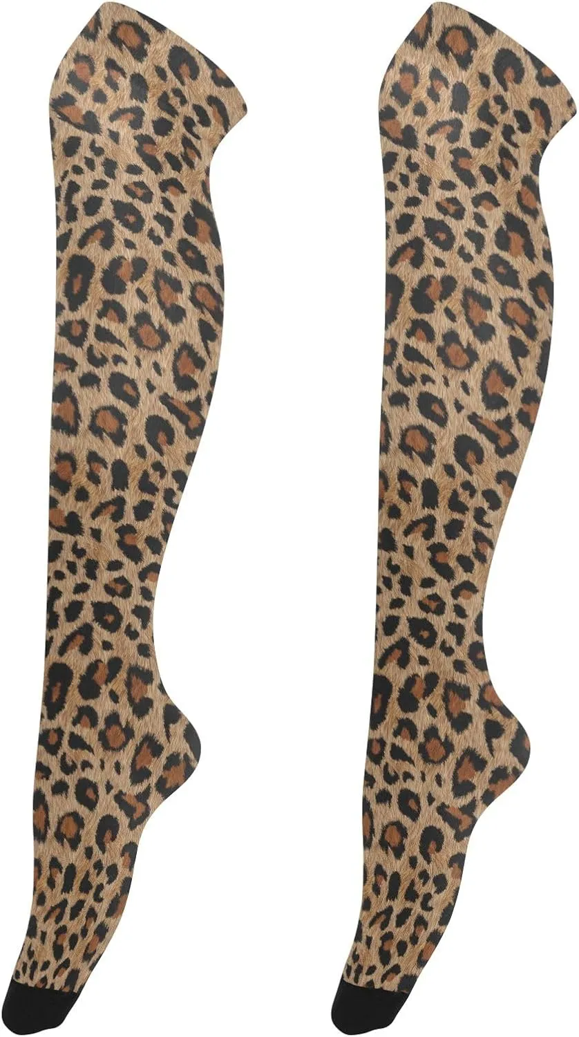 ALAZA Women's High Thigh Socks Over Knee Long Stockings Cheetah Leopard Print Animal Casual Leg Warmers Boot Socks, Medium