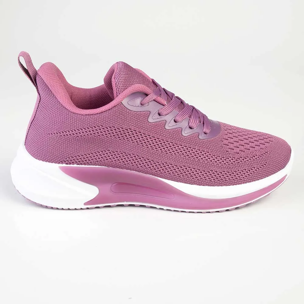 Alessio Ladies Fashion Fly Knit Lace Up Sneaker  - Dark Mauve