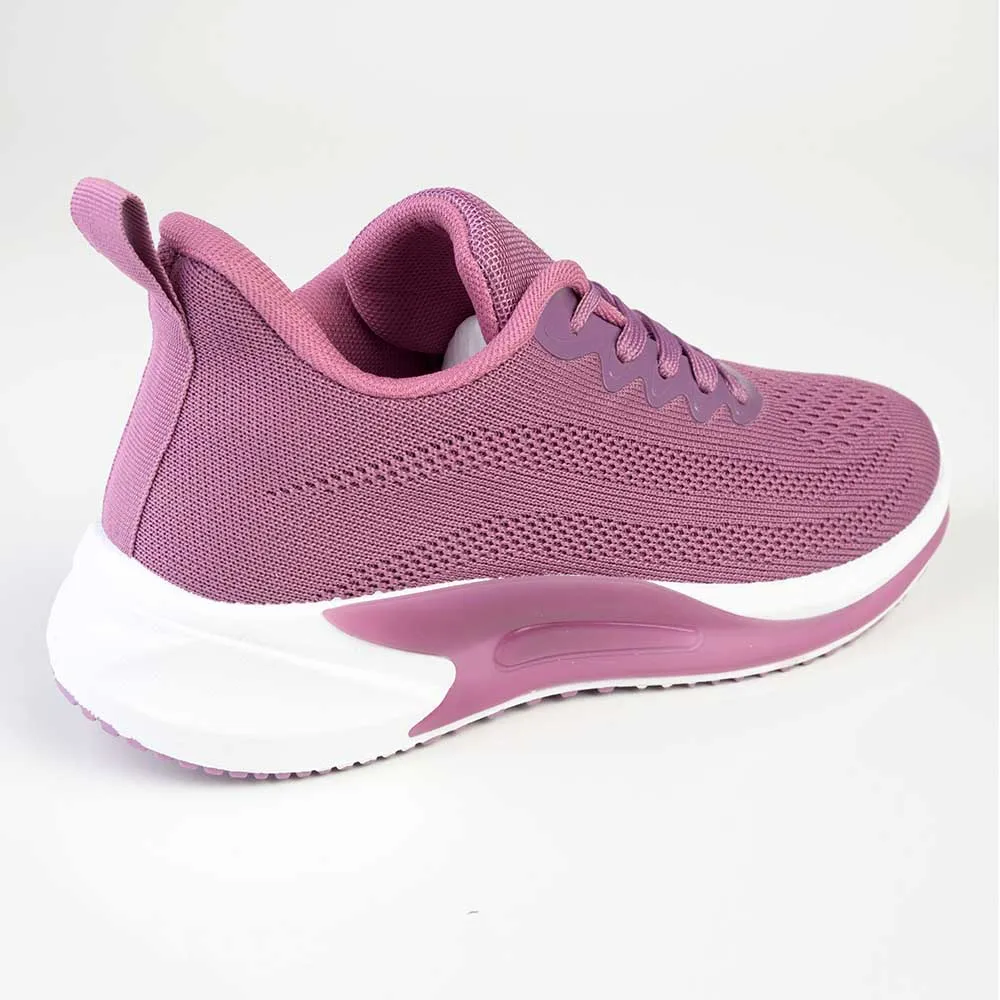 Alessio Ladies Fashion Fly Knit Lace Up Sneaker  - Dark Mauve