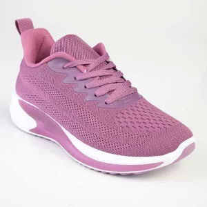 Alessio Ladies Fashion Fly Knit Lace Up Sneaker  - Dark Mauve