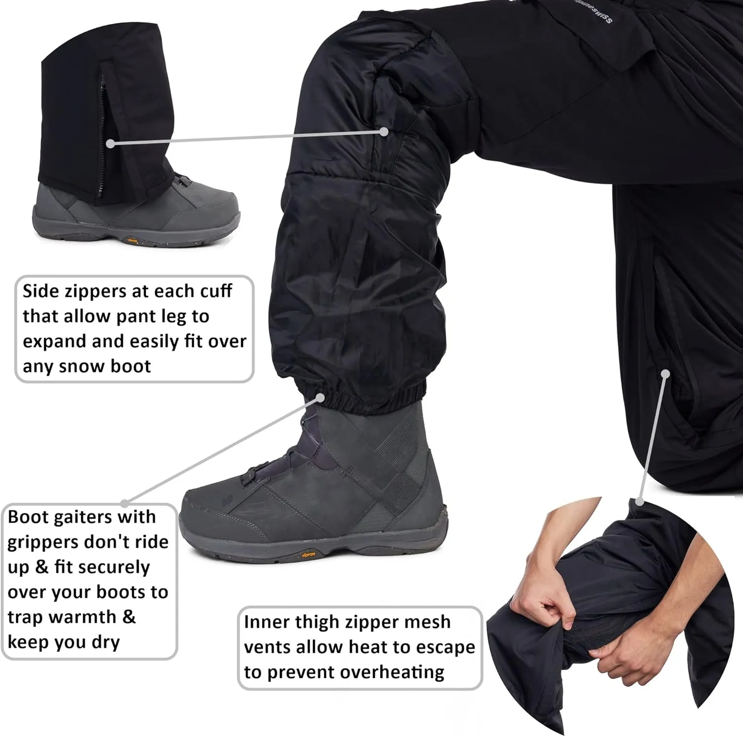 Alpine Swiss Men’s Insulated Snow Bib Overalls Waterproof Winter Ski & Snowboard Pants with enhanced technical features