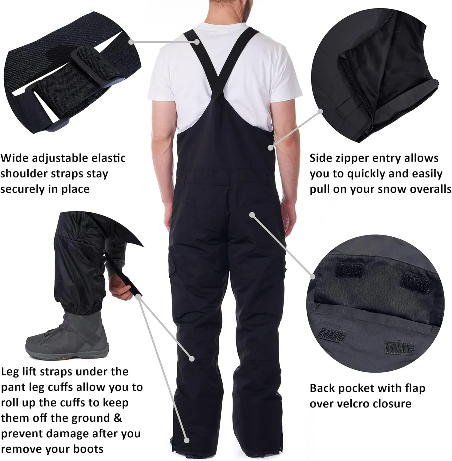 Alpine Swiss Men’s Insulated Snow Bib Overalls Waterproof Winter Ski & Snowboard Pants with enhanced technical features