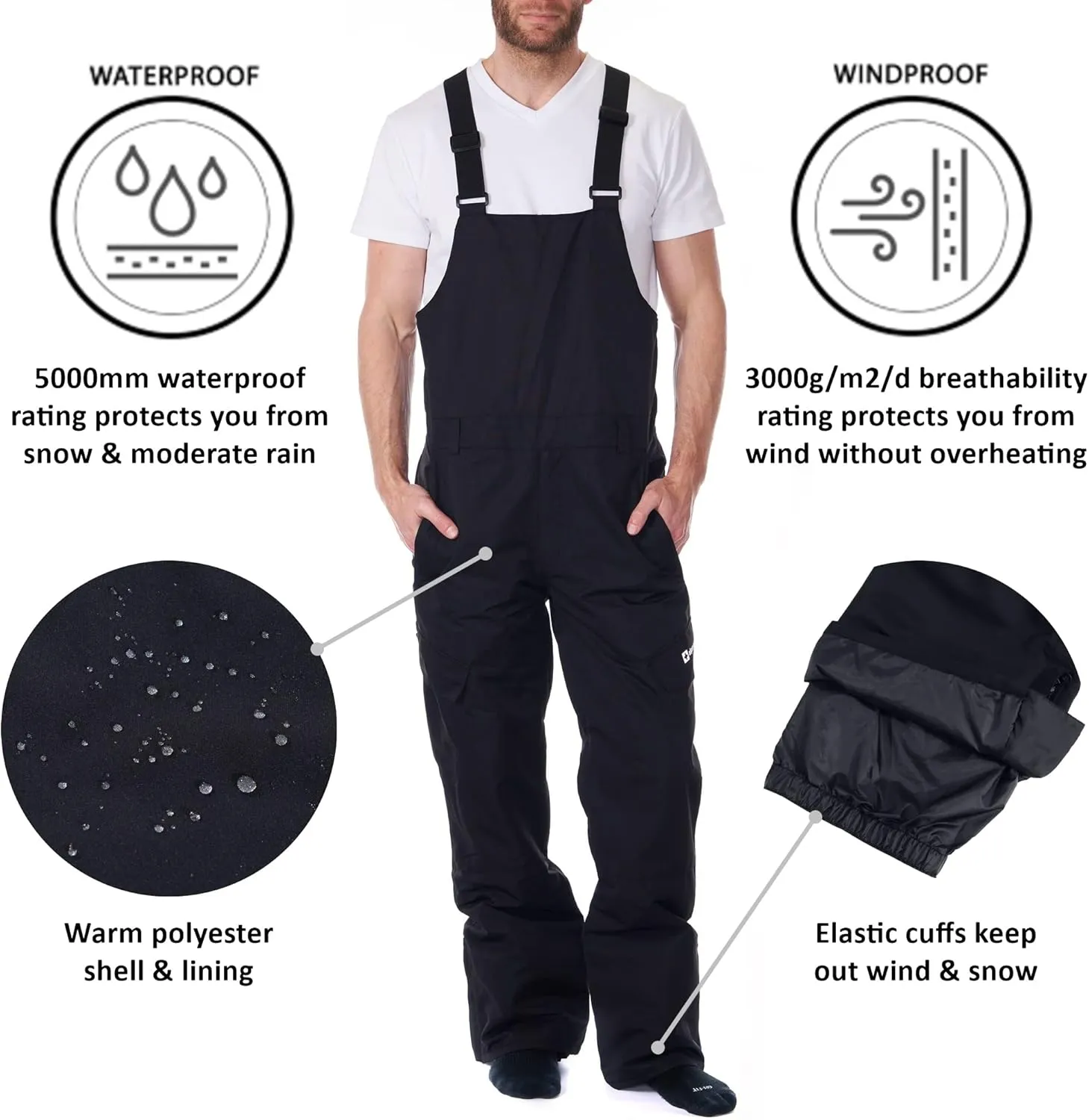 Alpine Swiss Men’s Insulated Snow Bib Overalls Waterproof Winter Ski & Snowboard Pants with enhanced technical features