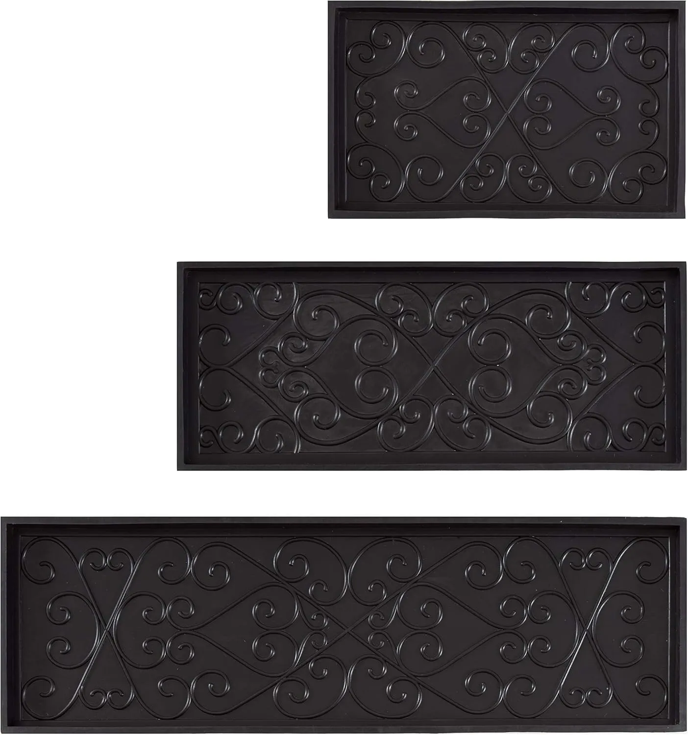 Anji Mountain AMB0BT2F-008 Black Rubber Boot/Shoe Tray with Coir, Fits 2 Pair (24.5" Wide), Gray & Ivory Insert