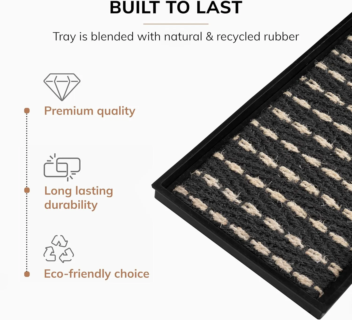 Anji Mountain AMB0BT2F-008 Black Rubber Boot/Shoe Tray with Coir, Fits 2 Pair (24.5" Wide), Gray & Ivory Insert