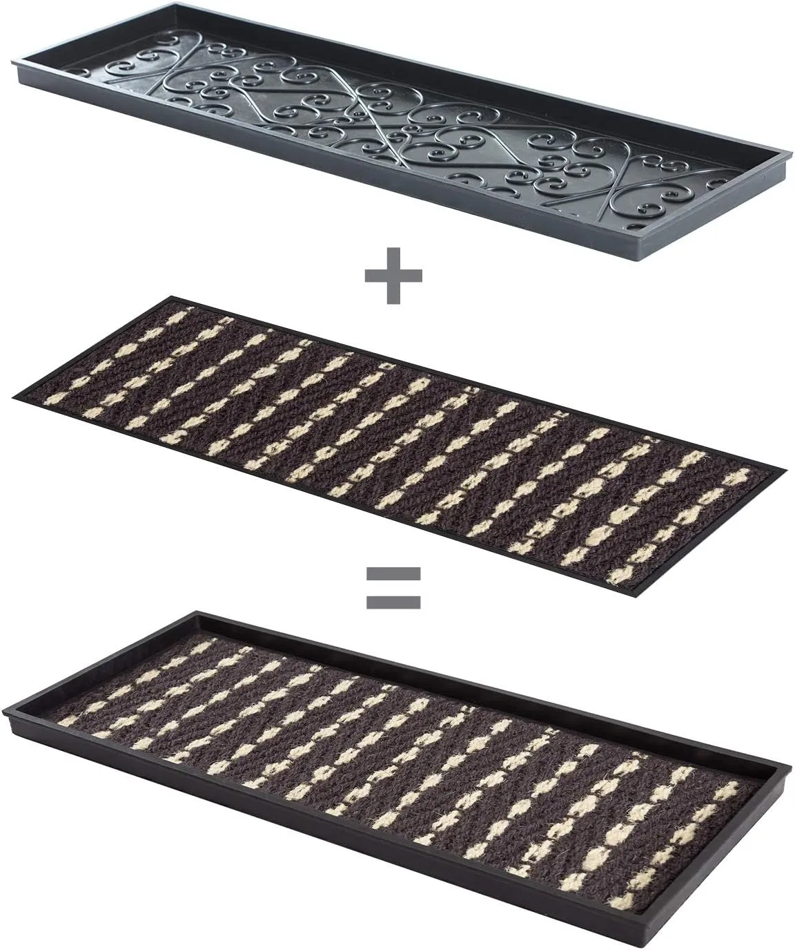 Anji Mountain AMB0BT2F-008 Black Rubber Boot/Shoe Tray with Coir, Fits 2 Pair (24.5" Wide), Gray & Ivory Insert