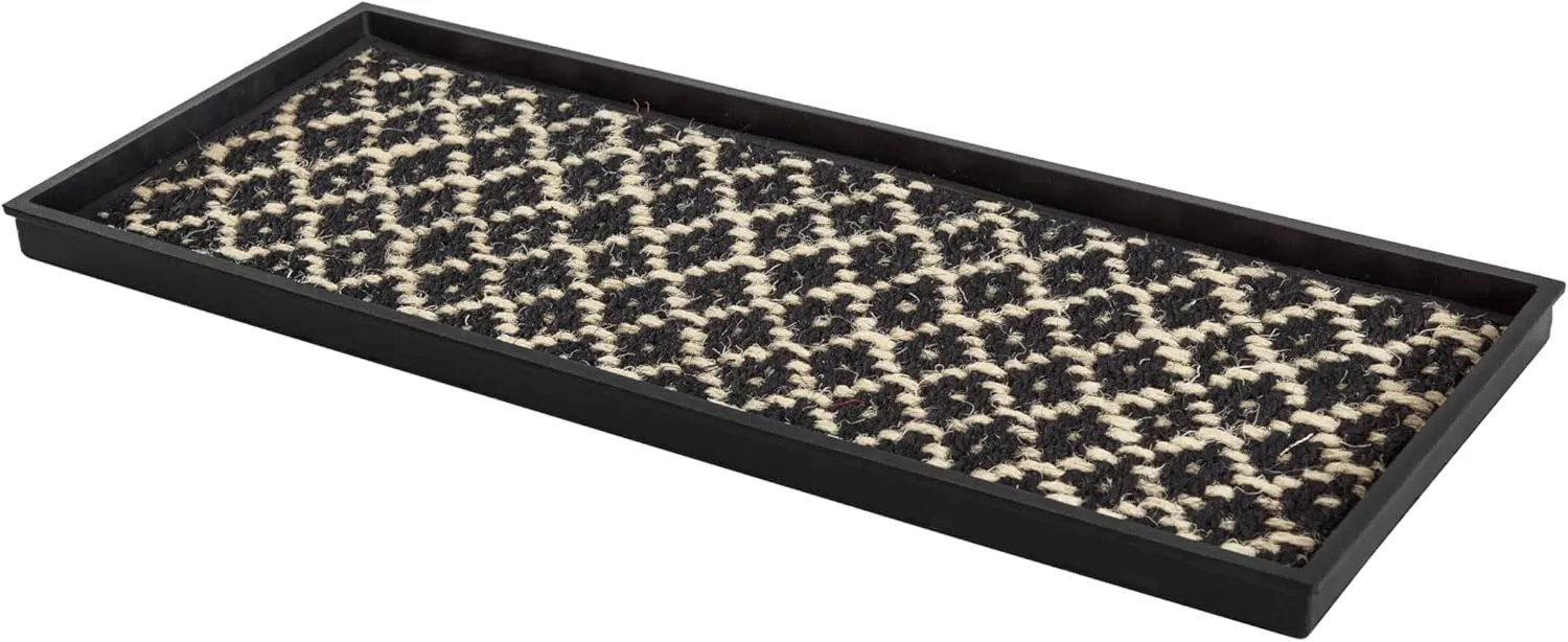 Anji Mountain AMB0BT3F-005 Black Rubber Boot/Shoe Tray with Coir, Fits 3 Pair (34.5" Wide), Black & Ivory Insert