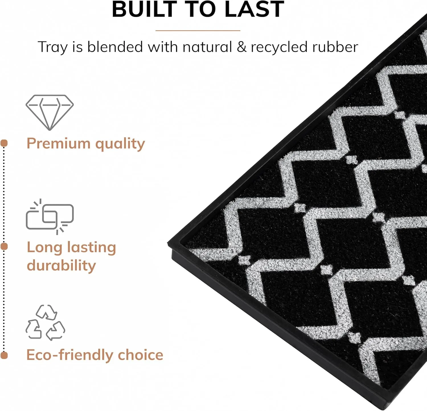 Anji Mountain Heavy Duty Waterproof Rubber Shoe Storage Mat Organizer/Boot Storage Tray Multi Use for Entryway with Coir, Black and Ivory Insert, Fits 3 Pair (34.5" Wide)