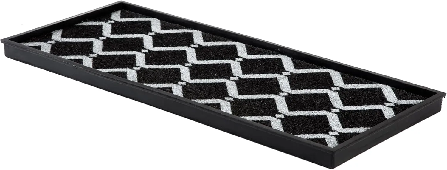 Anji Mountain Heavy Duty Waterproof Rubber Shoe Storage Mat Organizer/Boot Storage Tray Multi Use for Entryway with Coir, Black and Ivory Insert, Fits 3 Pair (34.5" Wide)